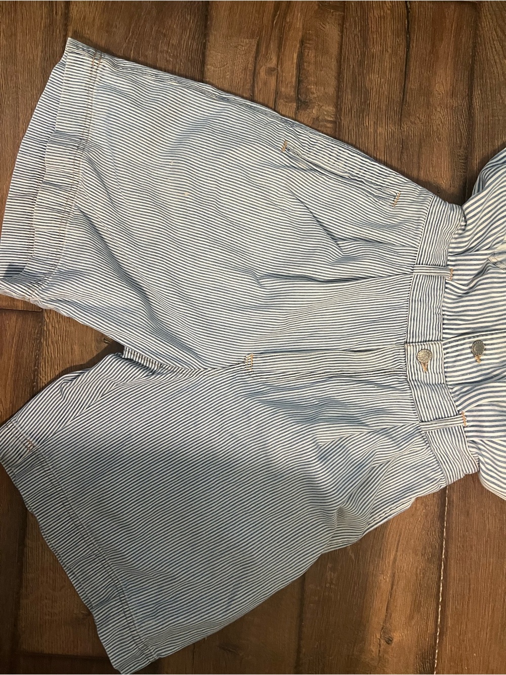 vintage 80’s Gloria Vanderbilt denim romper blue & white hickory stripe pattern - Picture 5 of 10